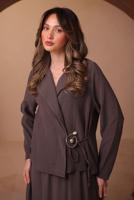 Tesettür giyim KAHVE DİYAGONEL KUMAŞ ETEKLİ TAKIM T 1562