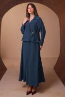 Tesettür giyim LACİVERT DİYAGONEL KUMAŞ ETEKLİ TAKIM T 1562