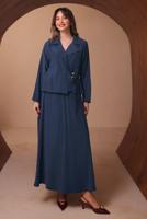 Tesettür giyim LACİVERT DİYAGONEL KUMAŞ ETEKLİ TAKIM T 1562