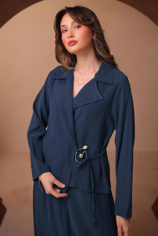 Tesettür giyim LACİVERT DİYAGONEL KUMAŞ ETEKLİ TAKIM T 1562 - TRENDTESETTÜR