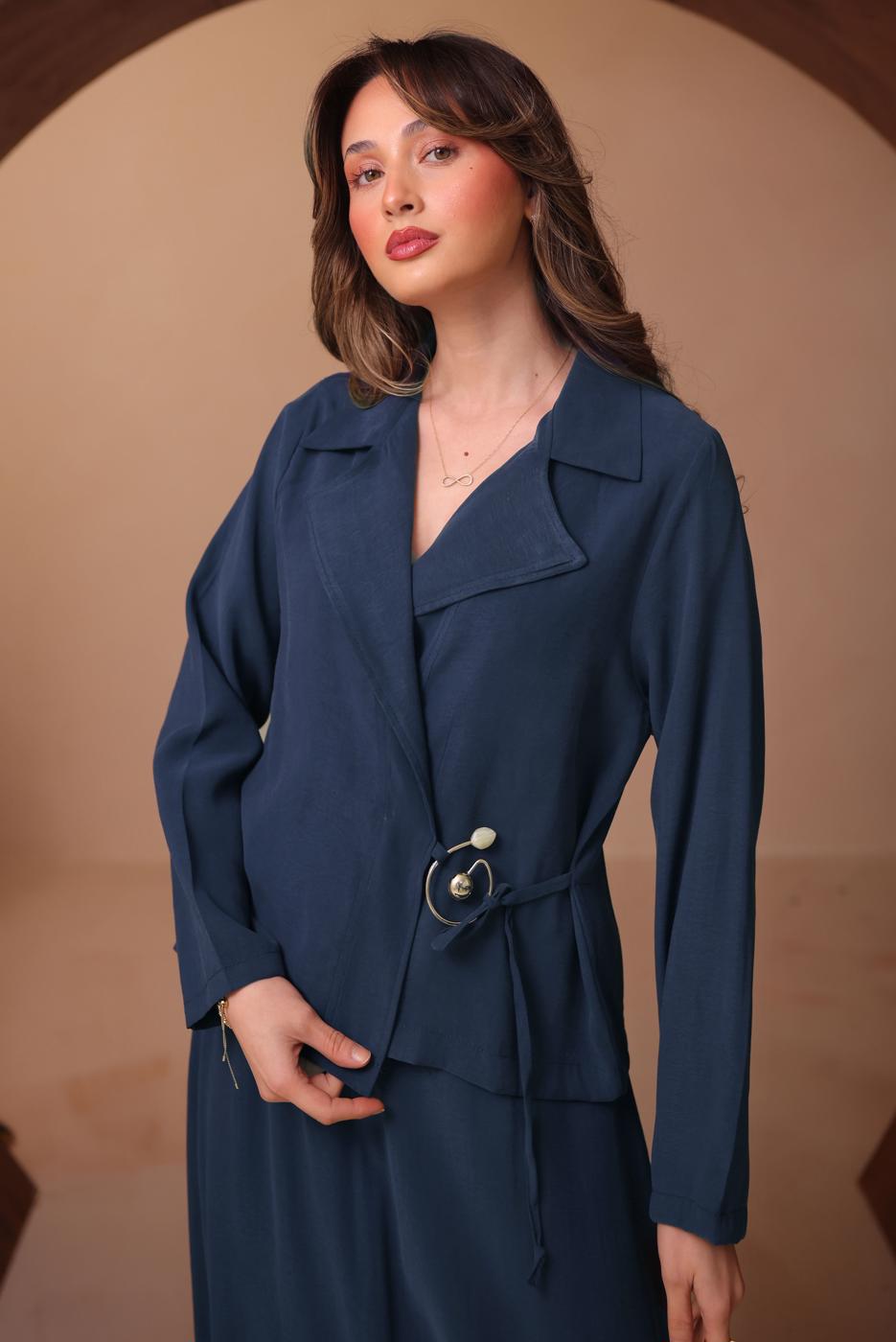 Tesettür giyim LACİVERT DİYAGONEL KUMAŞ ETEKLİ TAKIM T 1562