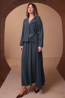 Tesettür giyim GRİ DİYAGONEL KUMAŞ ETEKLİ TAKIM T 1562