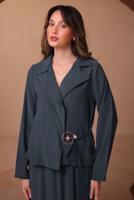 Tesettür giyim GRİ DİYAGONEL KUMAŞ ETEKLİ TAKIM T 1562