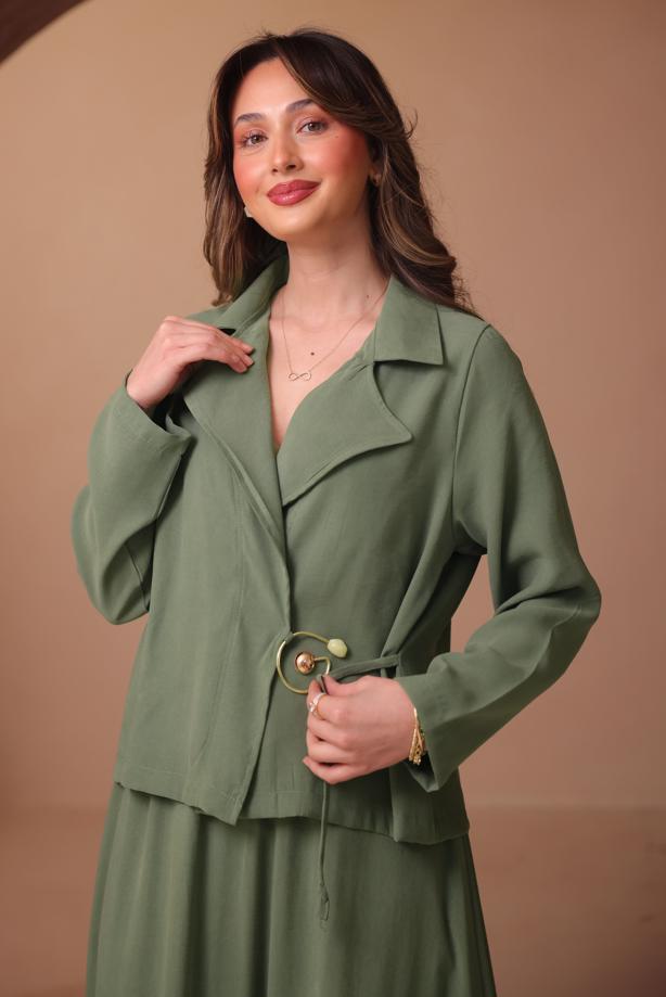 Tesettür giyim YEŞİL DİYAGONEL KUMAŞ ETEKLİ TAKIM T 1562 - TRENDTESETTÜR