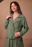 Tesettür giyim YEŞİL DİYAGONEL KUMAŞ ETEKLİ TAKIM T 1562