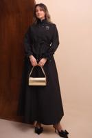 Tesettür giyim SİYAH ETEKLİ BELDEN BÜZGÜLÜ TAKIM T 2272