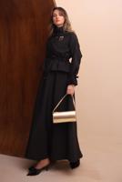 Tesettür giyim SİYAH ETEKLİ BELDEN BÜZGÜLÜ TAKIM T 2272