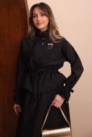 Tesettür giyim SİYAH ETEKLİ BELDEN BÜZGÜLÜ TAKIM T 2272