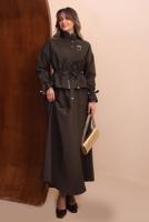 Tesettür giyim KAHVE ETEKLİ BELDEN BÜZGÜLÜ TAKIM T 2272