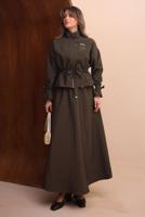 Tesettür giyim KAHVE ETEKLİ BELDEN BÜZGÜLÜ TAKIM T 2272