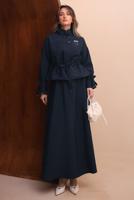 Tesettür giyim LACİVERT ETEKLİ BELDEN BÜZGÜLÜ TAKIM T 2272
