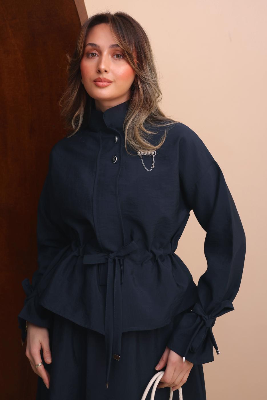 Tesettür giyim LACİVERT ETEKLİ BELDEN BÜZGÜLÜ TAKIM T 2272