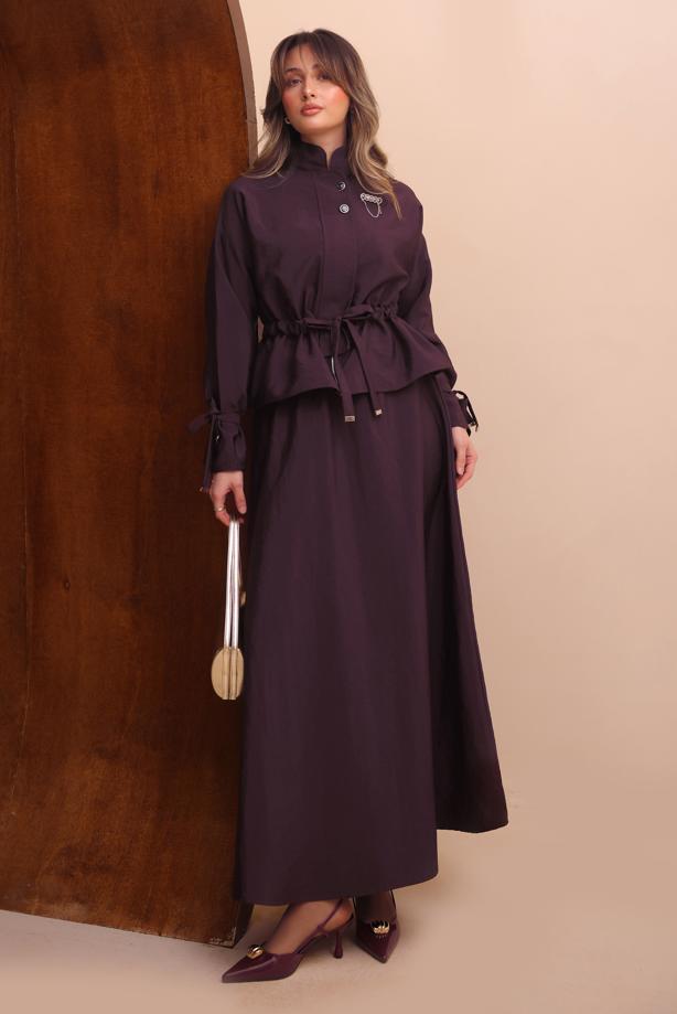 Tesettür giyim MÜRDÜM ETEKLİ BELDEN BÜZGÜLÜ TAKIM T 2272 - TRENDTESETTÜR