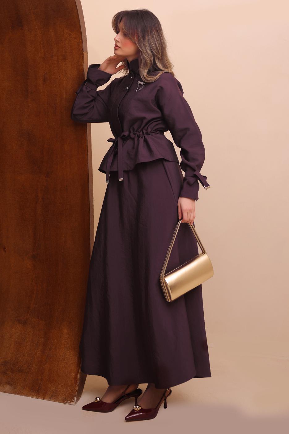 Tesettür giyim MÜRDÜM ETEKLİ BELDEN BÜZGÜLÜ TAKIM T 2272