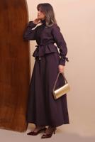 Tesettür giyim MÜRDÜM ETEKLİ BELDEN BÜZGÜLÜ TAKIM T 2272