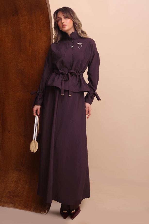 Tesettür giyim MÜRDÜM ETEKLİ BELDEN BÜZGÜLÜ TAKIM T 2272 - TRENDTESETTÜR