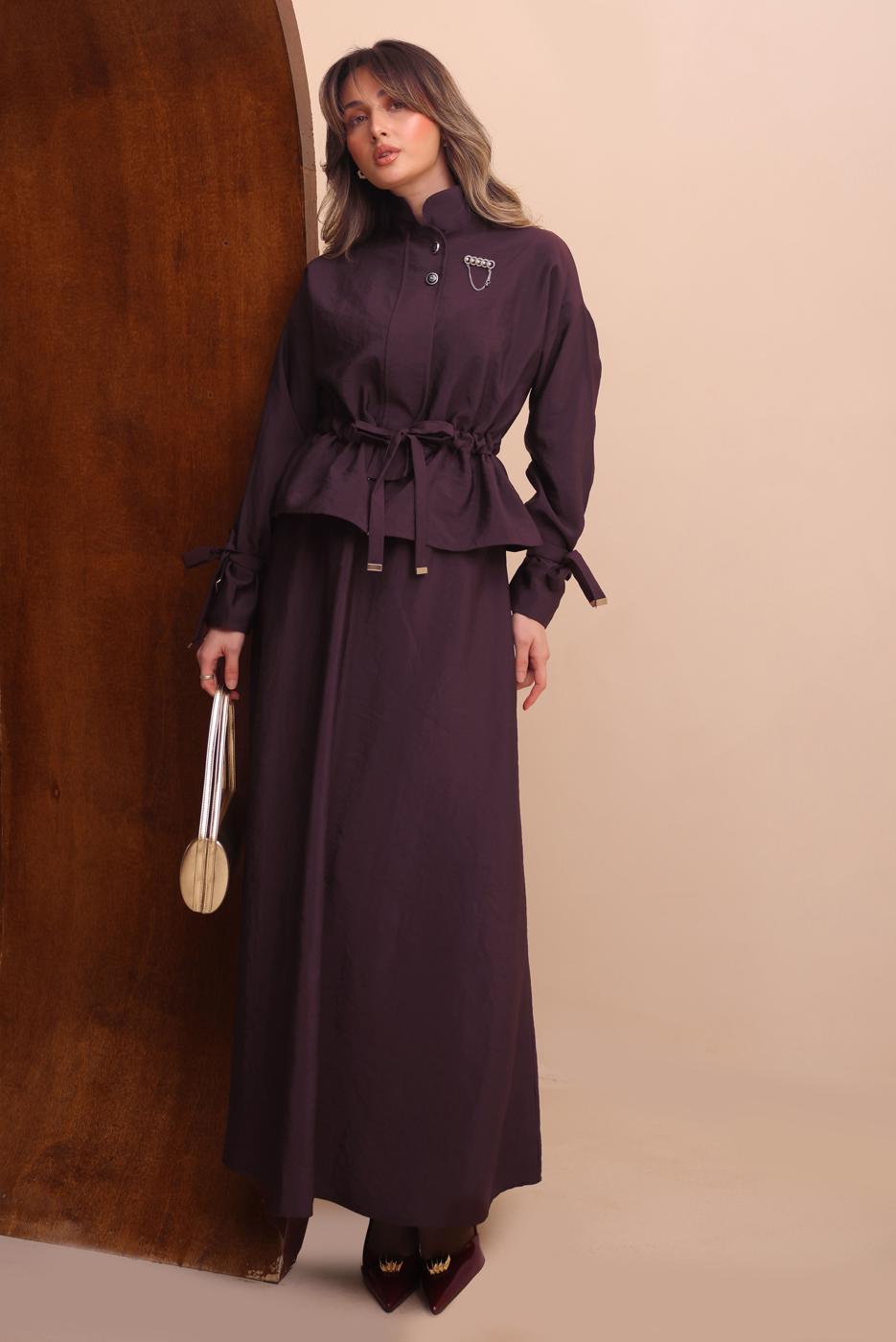 Tesettür giyim MÜRDÜM ETEKLİ BELDEN BÜZGÜLÜ TAKIM T 2272