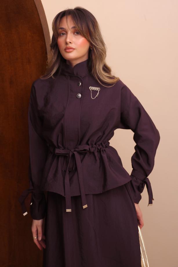 Tesettür giyim MÜRDÜM ETEKLİ BELDEN BÜZGÜLÜ TAKIM T 2272 - TRENDTESETTÜR