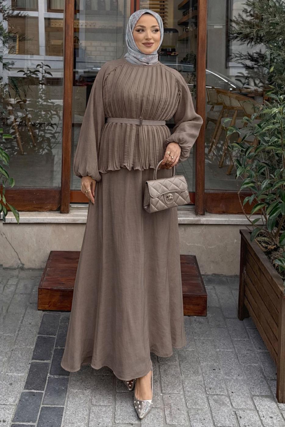 Vêtements hijab BRUN ENSEMBLE JUPE CEINTURÉE T 2922