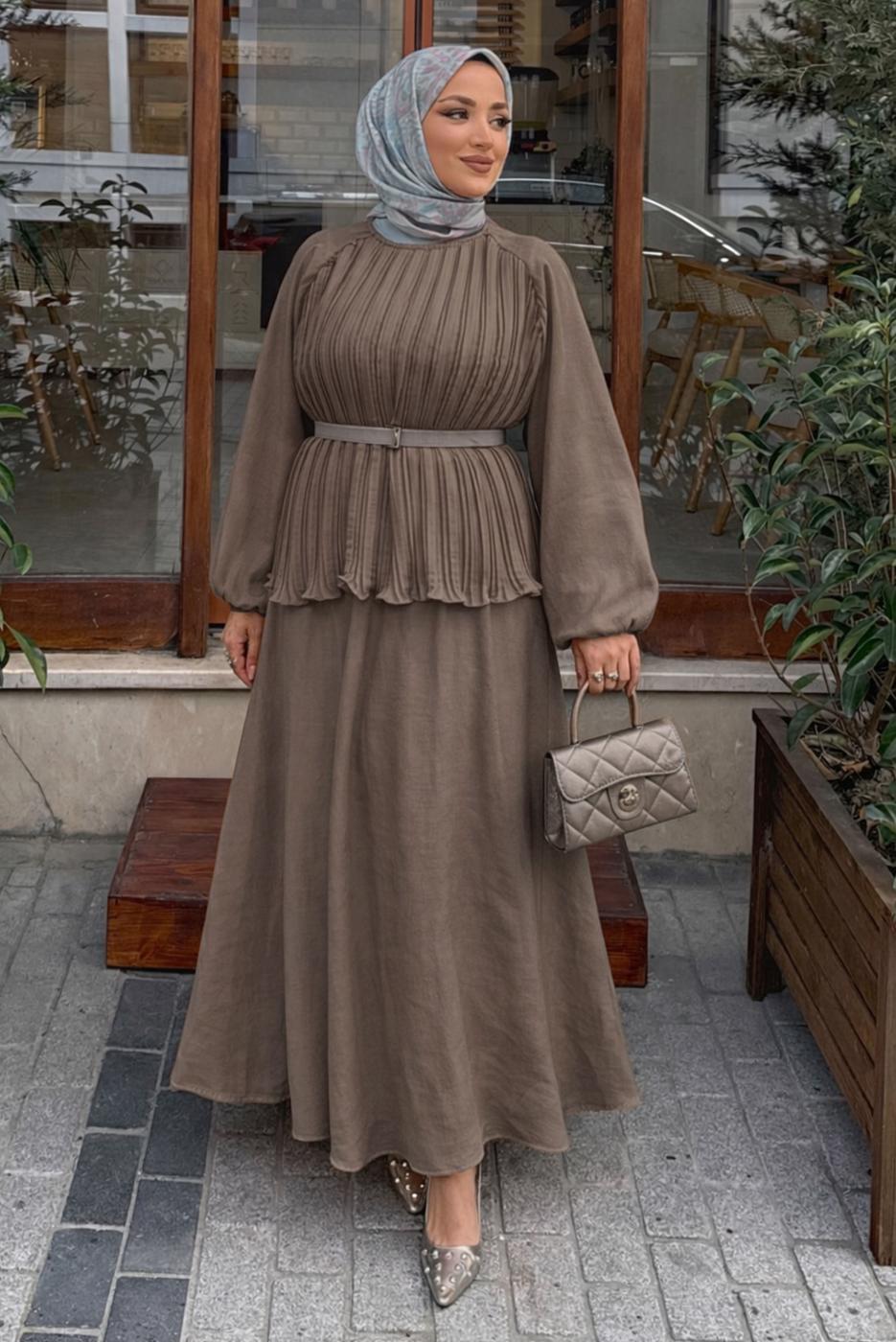 Vêtements hijab BRUN ENSEMBLE JUPE CEINTURÉE T 2922