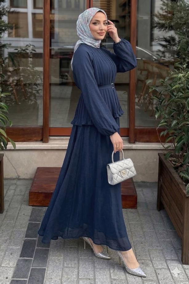 Vêtements hijab BLEU MARINE ENSEMBLE JUPE CEINTURÉE T 2922 - TRENDTESETTÜR