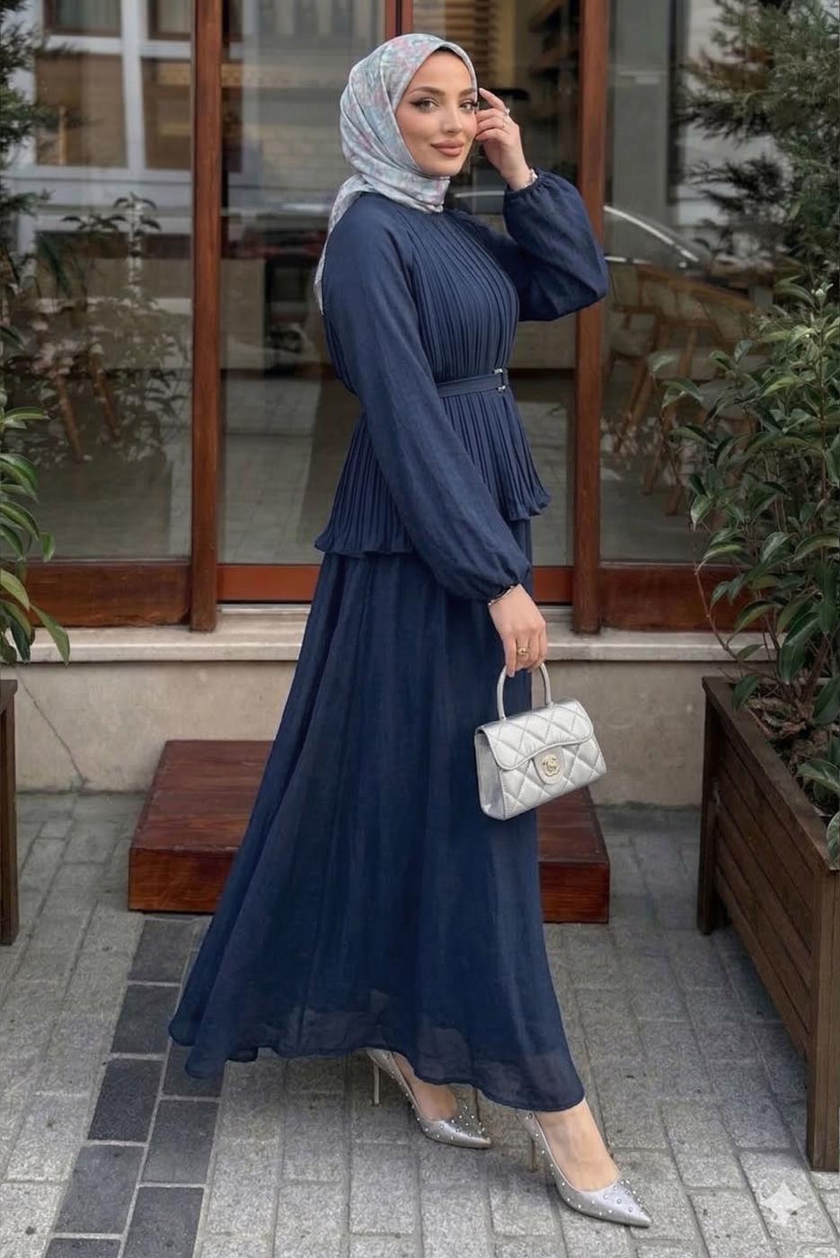 Vêtements hijab BLEU MARINE ENSEMBLE JUPE CEINTURÉE T 2922