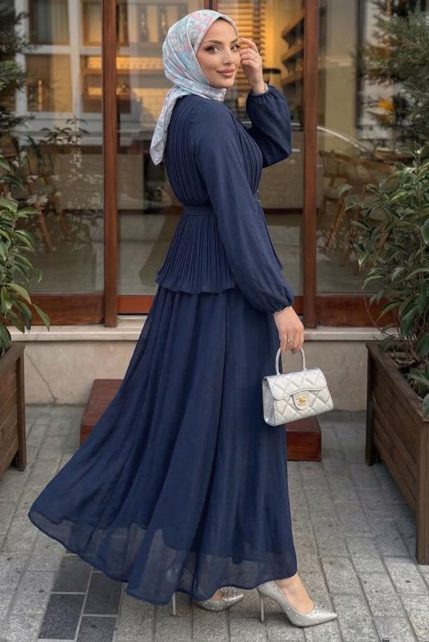 Vêtements hijab BLEU MARINE ENSEMBLE JUPE CEINTURÉE T 2922 - TRENDTESETTÜR