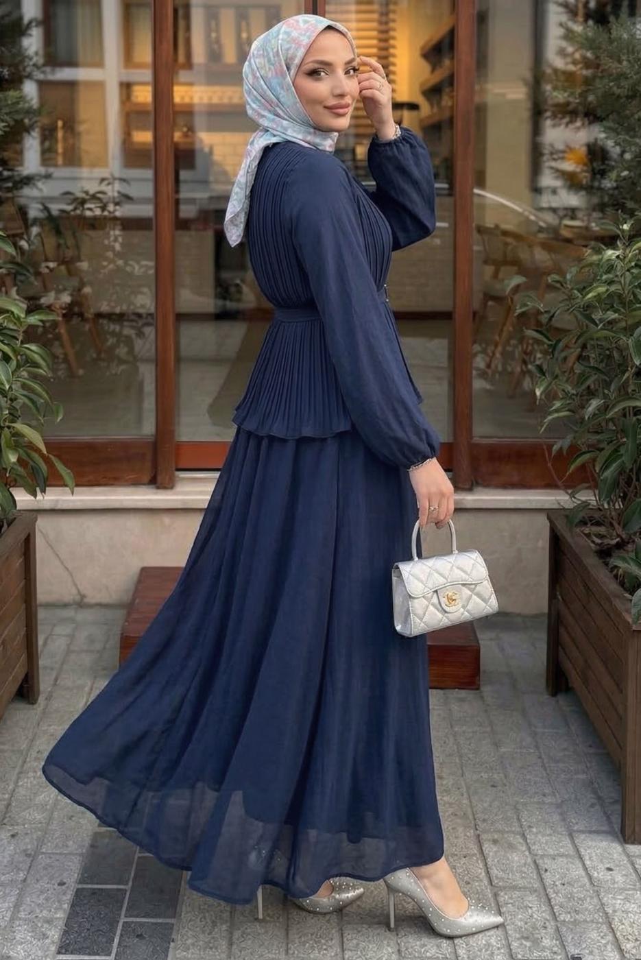 Vêtements hijab BLEU MARINE ENSEMBLE JUPE CEINTURÉE T 2922