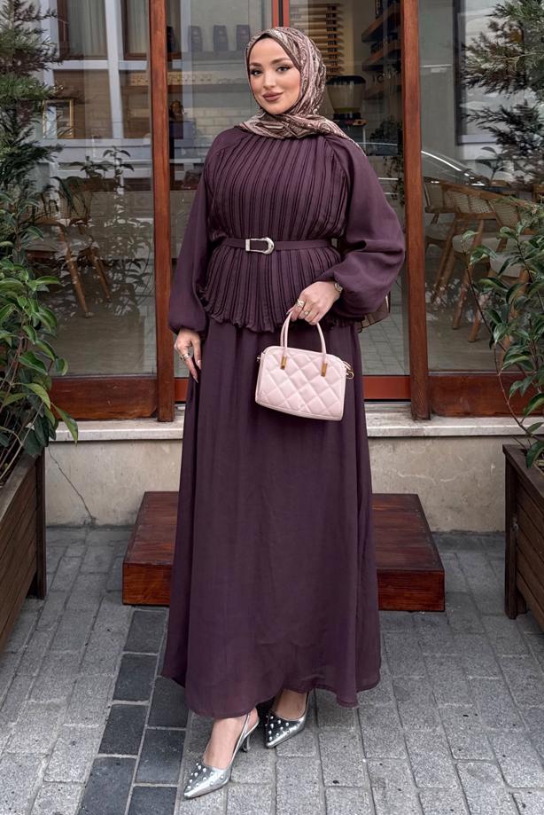 Vêtements hijab PRUNE ENSEMBLE JUPE CEINTURÉE T 2922 - TRENDTESETTÜR