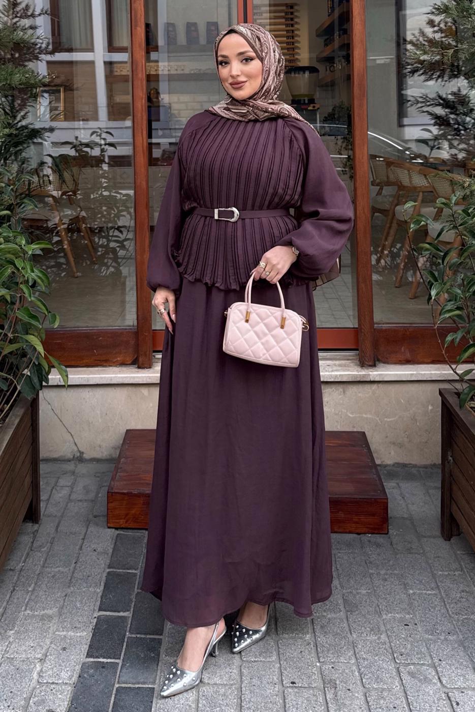Vêtements hijab PRUNE ENSEMBLE JUPE CEINTURÉE T 2922