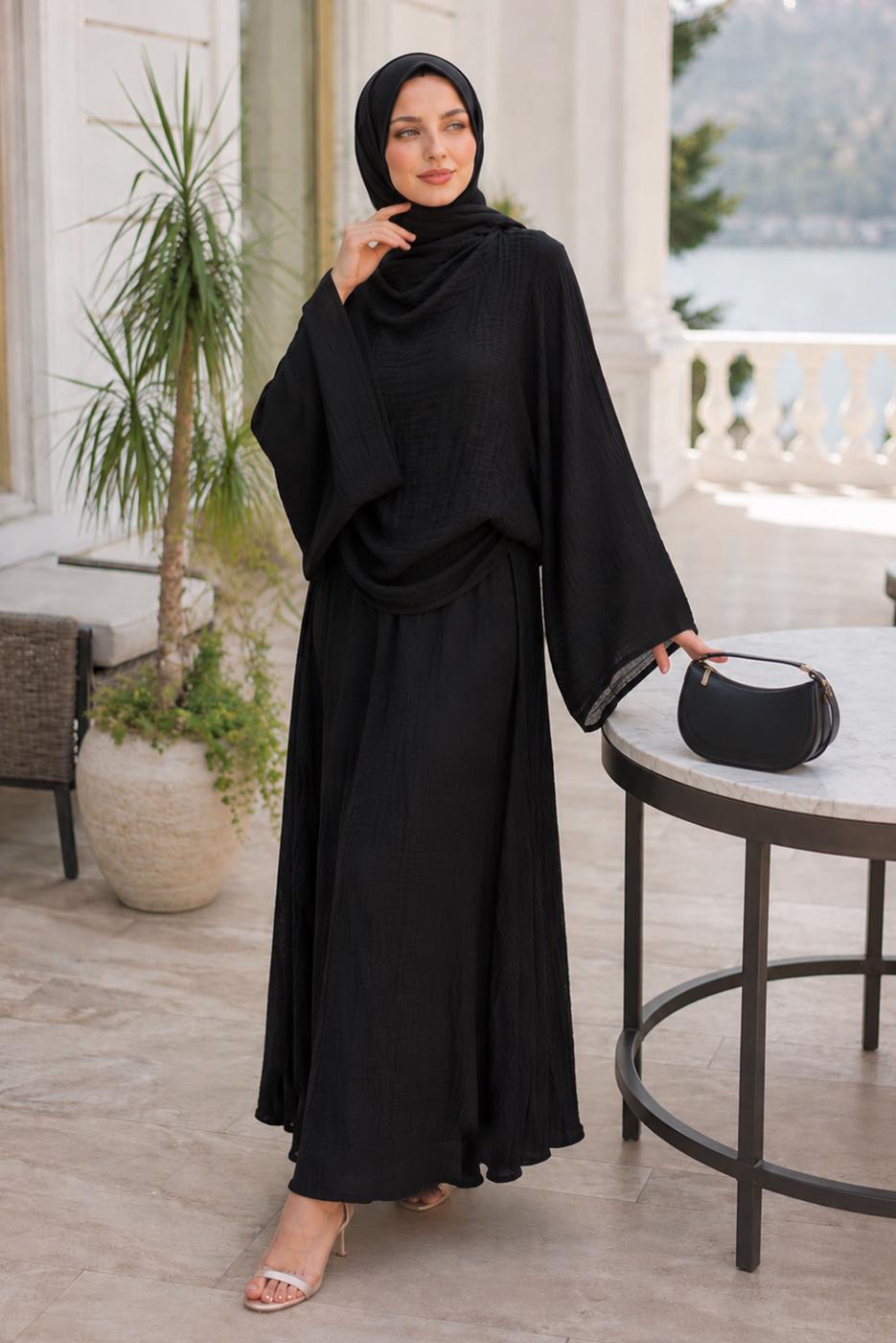 Hijab clothing BLACK CAPE COLLAR SKIRTED SUIT T 2923