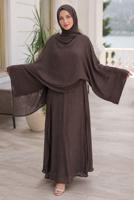 Hijab clothing BROWN CAPE COLLAR SKIRTED SUIT T 2923