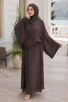 Hijab clothing BROWN CAPE COLLAR SKIRTED SUIT T 2923