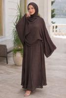 Hijab clothing BROWN CAPE COLLAR SKIRTED SUIT T 2923