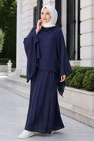 Hijab clothing NAVY BLUE CAPE COLLAR SKIRTED SUIT T 2923