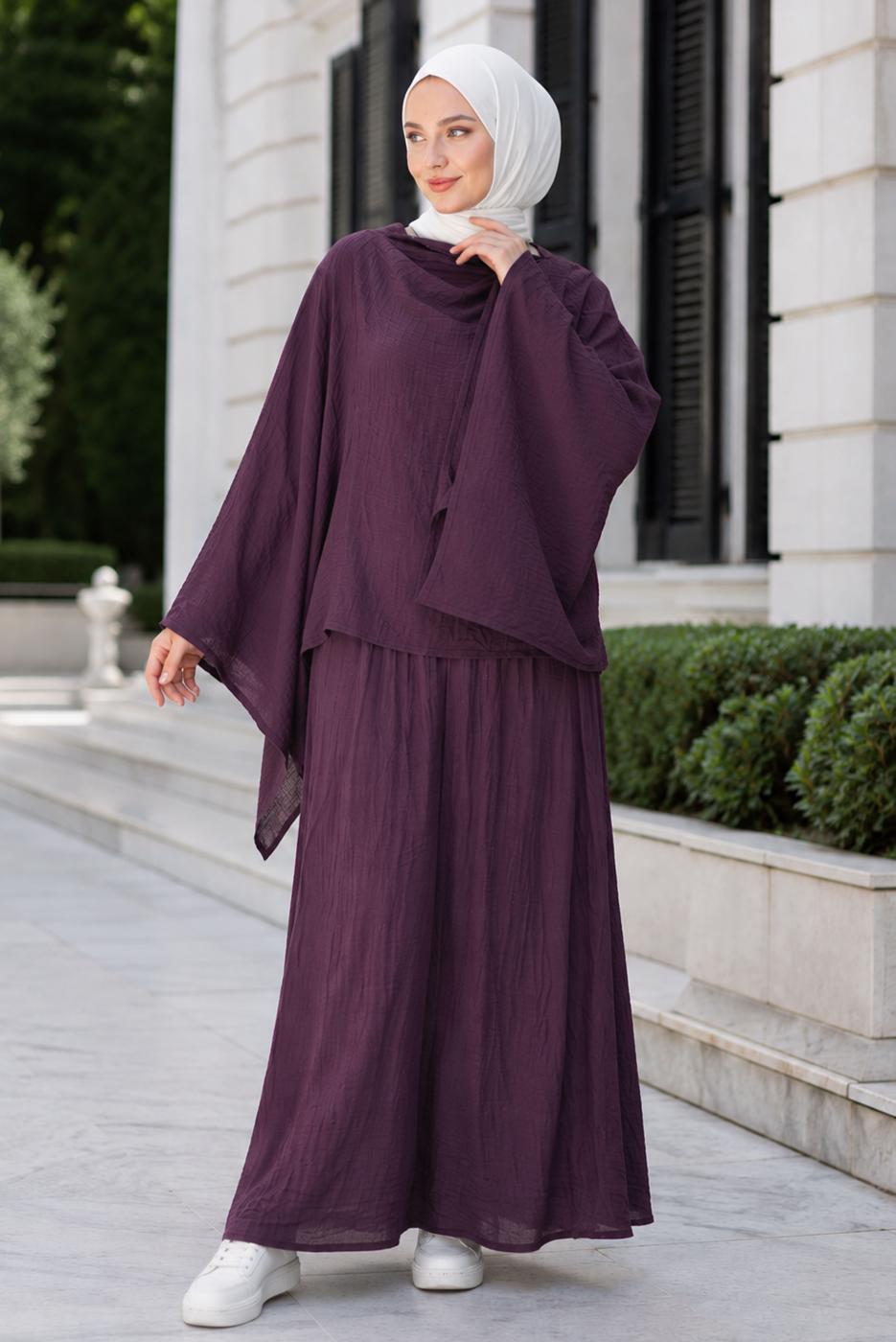 Hijab clothing PLUM CAPE COLLAR SKIRTED SUIT T 2923