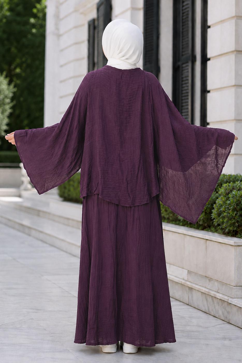Hijab clothing PLUM CAPE COLLAR SKIRTED SUIT T 2923