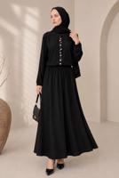 Tesettür giyim SİYAH BONCUK İŞLEMELİ ETEKLİ TAKIM T 43441