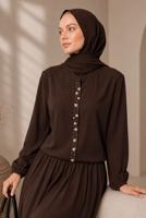 Tesettür giyim KAHVE BONCUK İŞLEMELİ ETEKLİ TAKIM T 43441