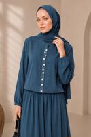 Tesettür giyim LACİVERT BONCUK İŞLEMELİ ETEKLİ TAKIM T 43441