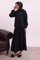 Tesettür giyim SİYAH BOMBER CEKETLİ ETEKLİ TAKIM T 4362