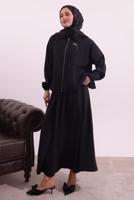 Tesettür giyim SİYAH BOMBER CEKETLİ ETEKLİ TAKIM T 4362