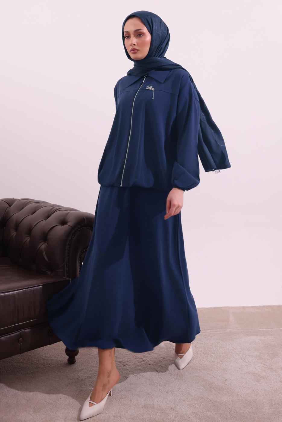 Tesettür giyim LACİVERT BOMBER CEKETLİ ETEKLİ TAKIM T 4362