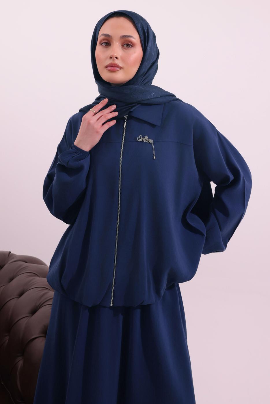 Tesettür giyim LACİVERT BOMBER CEKETLİ ETEKLİ TAKIM T 4362