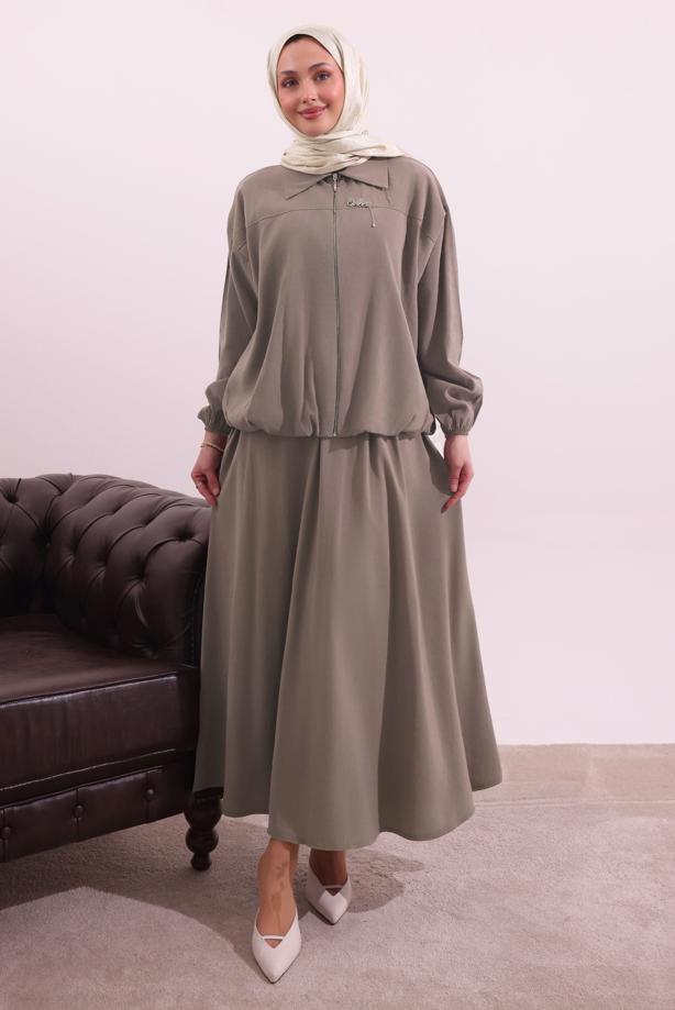 Tesettür giyim VİZON BOMBER CEKETLİ ETEKLİ TAKIM T 4362 - TRENDTESETTÜR