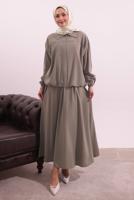 Tesettür giyim VİZON BOMBER CEKETLİ ETEKLİ TAKIM T 4362