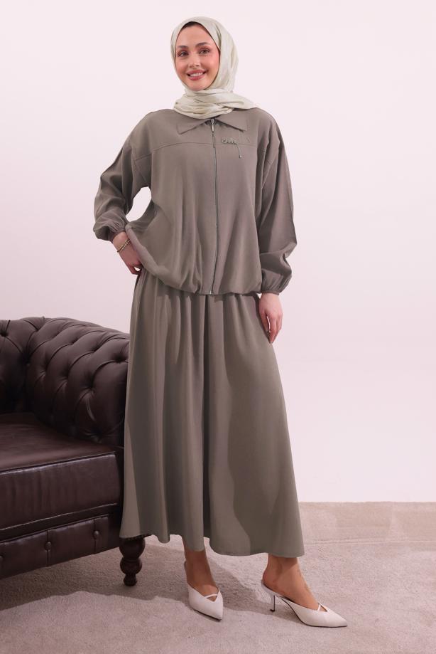 Tesettür giyim VİZON BOMBER CEKETLİ ETEKLİ TAKIM T 4362 - TRENDTESETTÜR