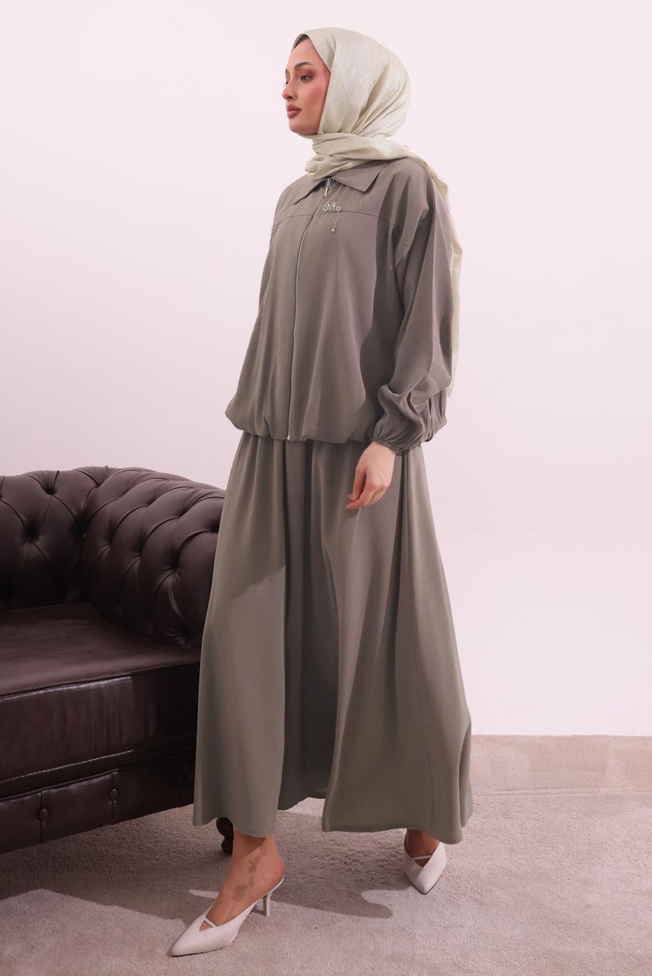 Tesettür giyim VİZON BOMBER CEKETLİ ETEKLİ TAKIM T 4362