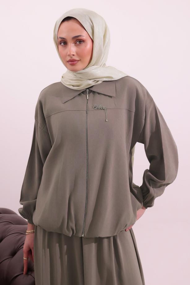 Tesettür giyim VİZON BOMBER CEKETLİ ETEKLİ TAKIM T 4362 - TRENDTESETTÜR