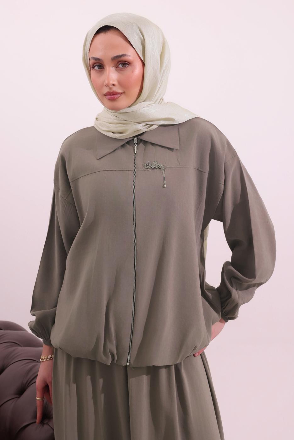Tesettür giyim VİZON BOMBER CEKETLİ ETEKLİ TAKIM T 4362